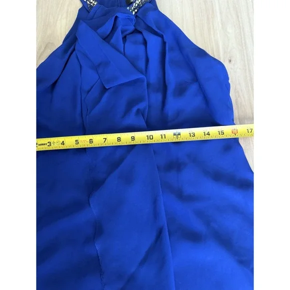 Women's SLNY Beaded Halter Neck Chiffon Dress Size 10 Royal Blue - Picture 4 of 9
